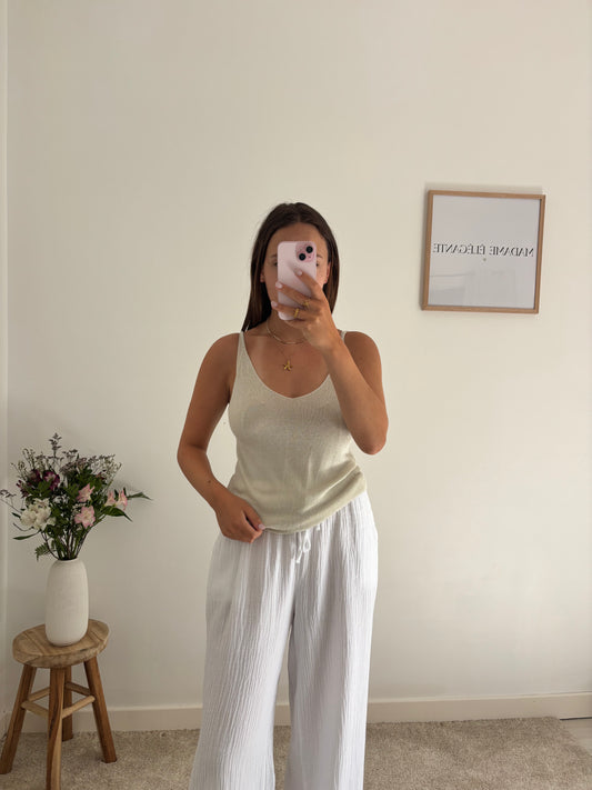 Top à paillettes beige