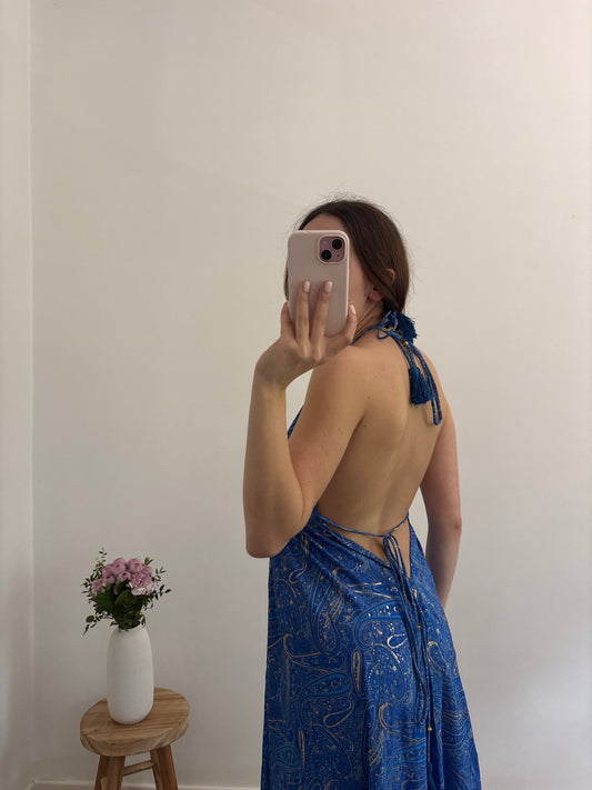 Robe bohème dos nu bleu électrique