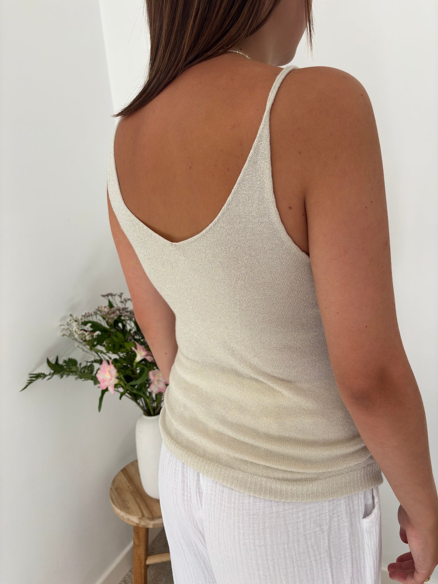 Top à paillettes beige