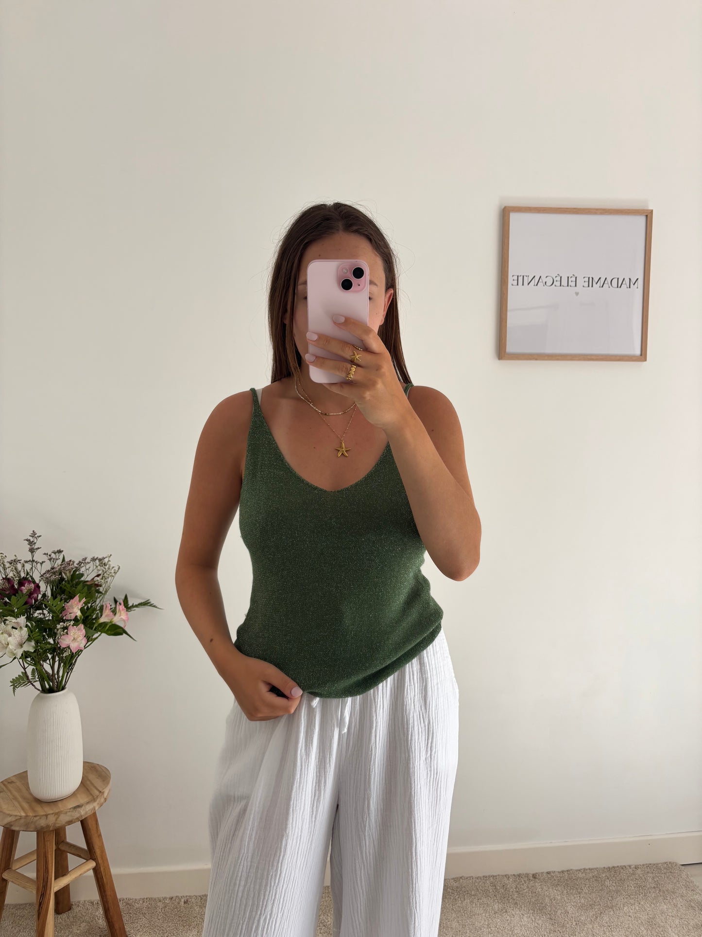 Top à paillettes vert