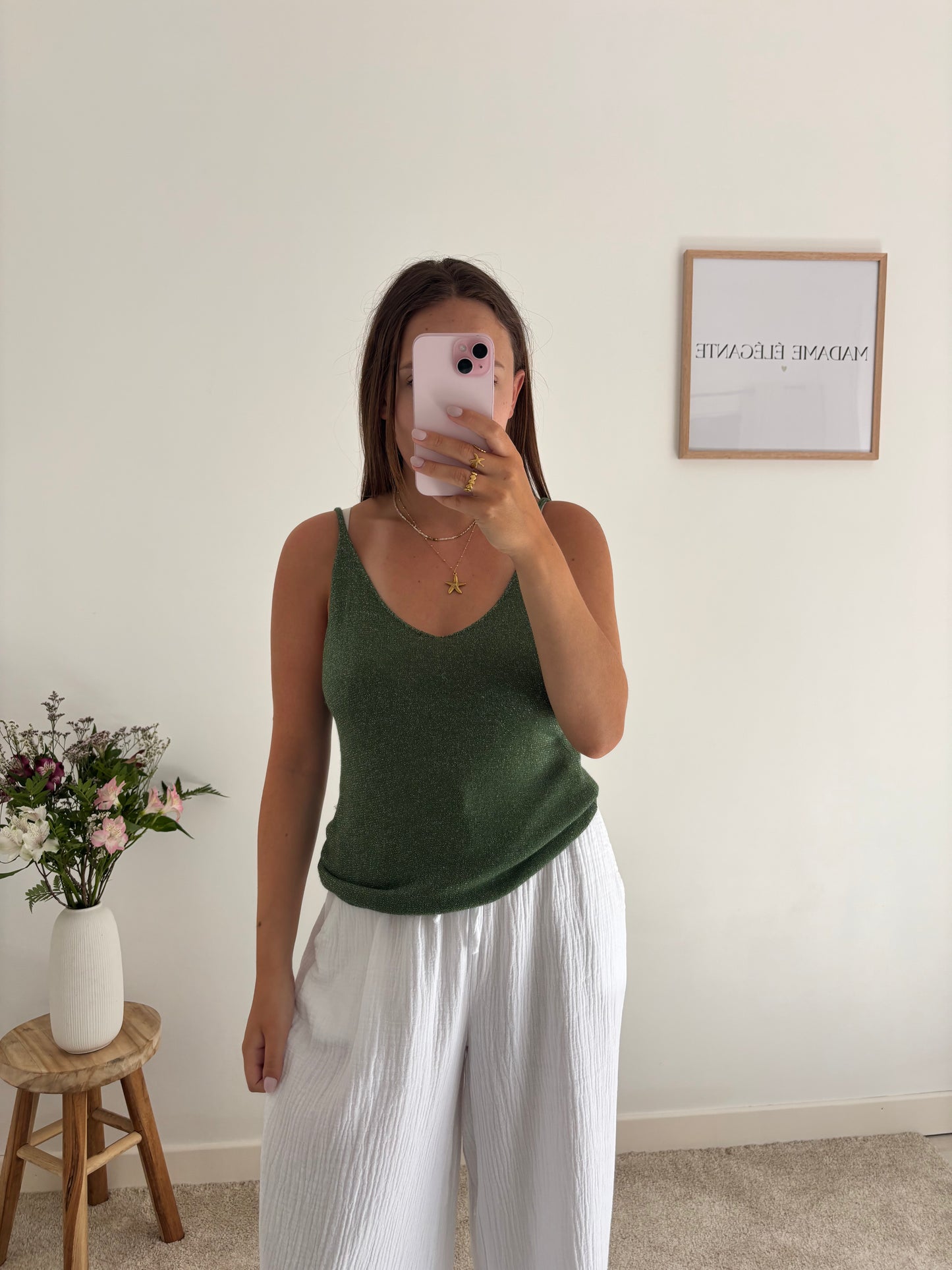 Top à paillettes vert
