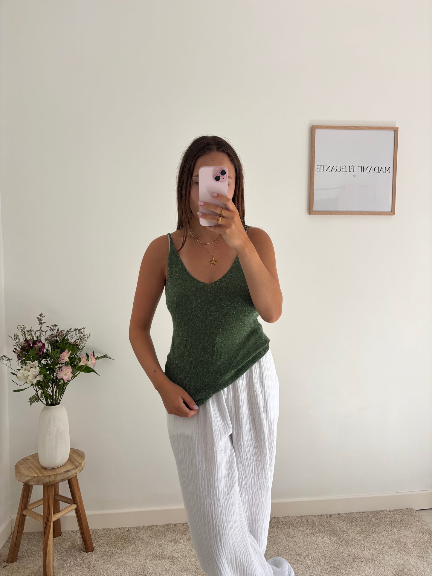 Top à paillettes vert