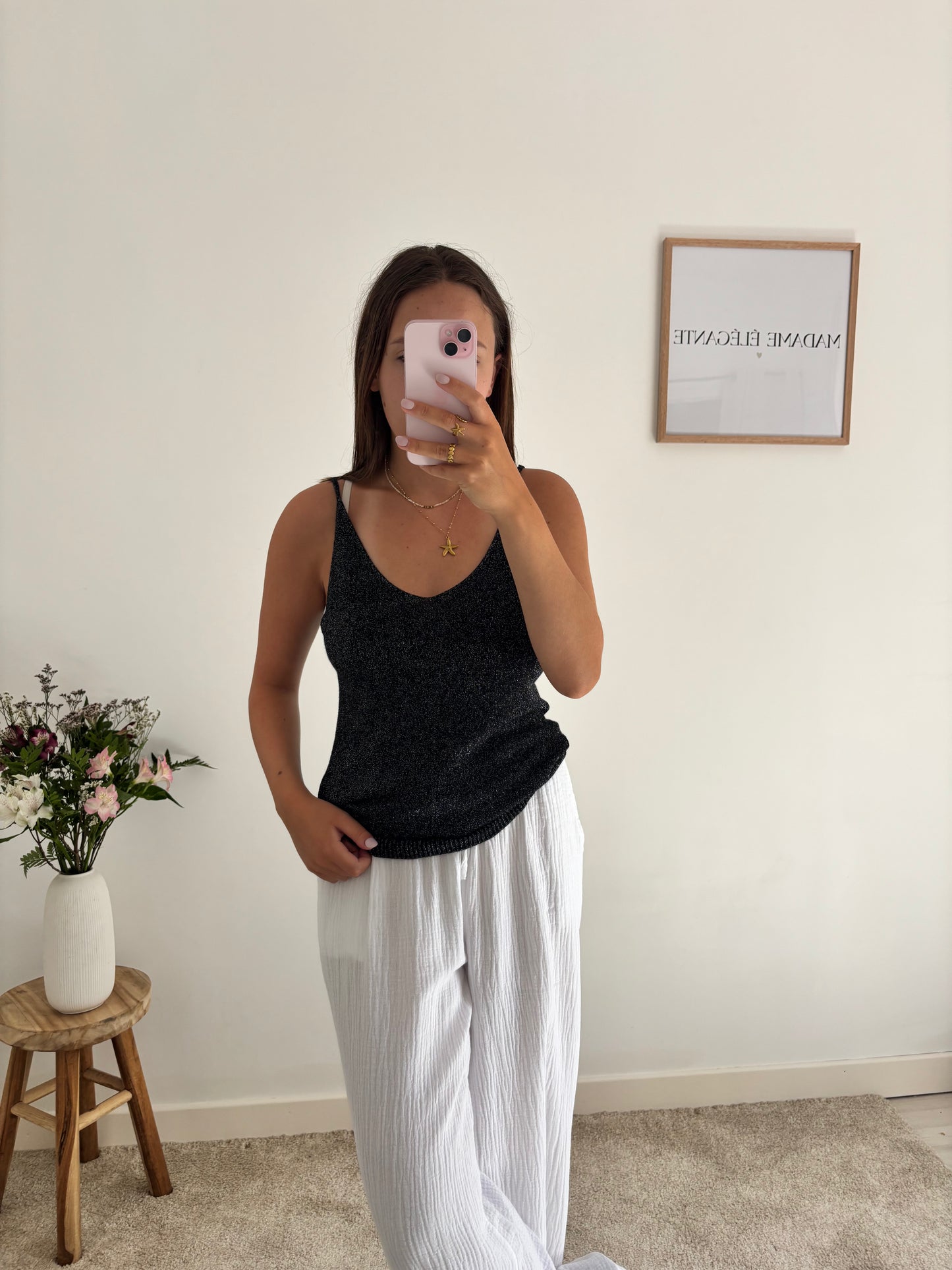 Top à paillettes noir