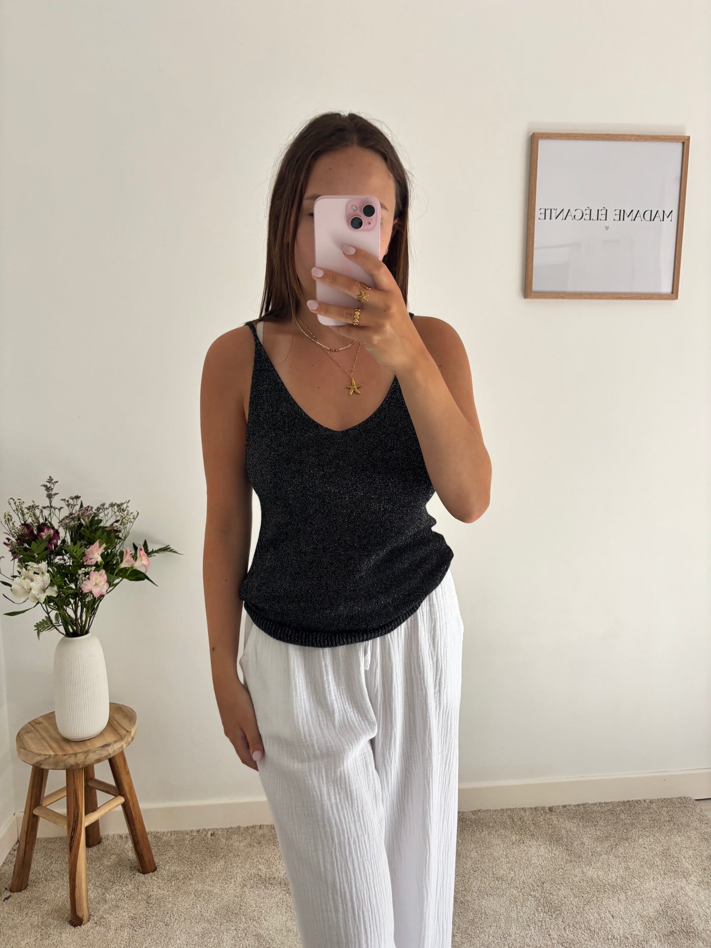 Top à paillettes noir