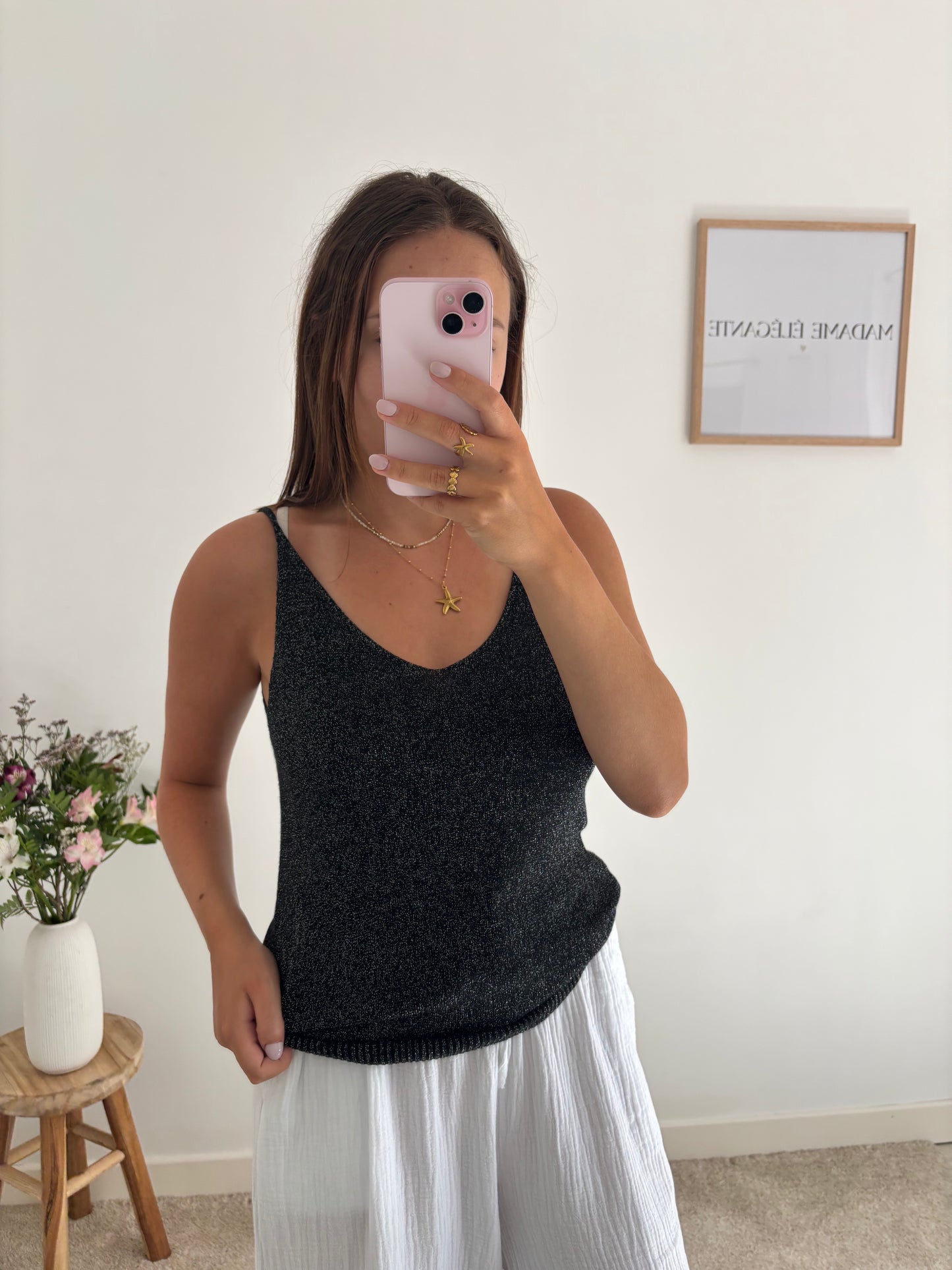 Top à paillettes noir