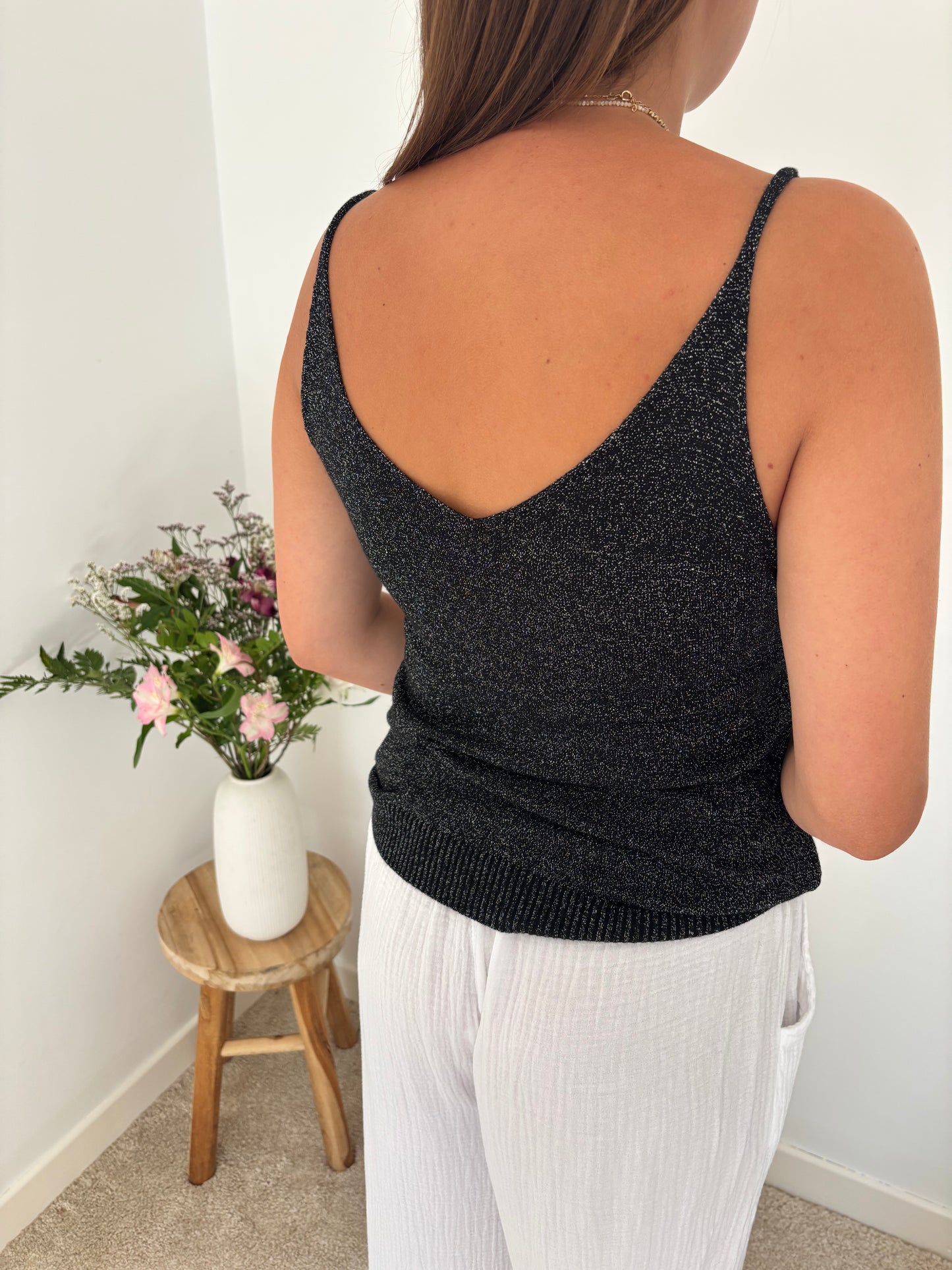 Top à paillettes noir