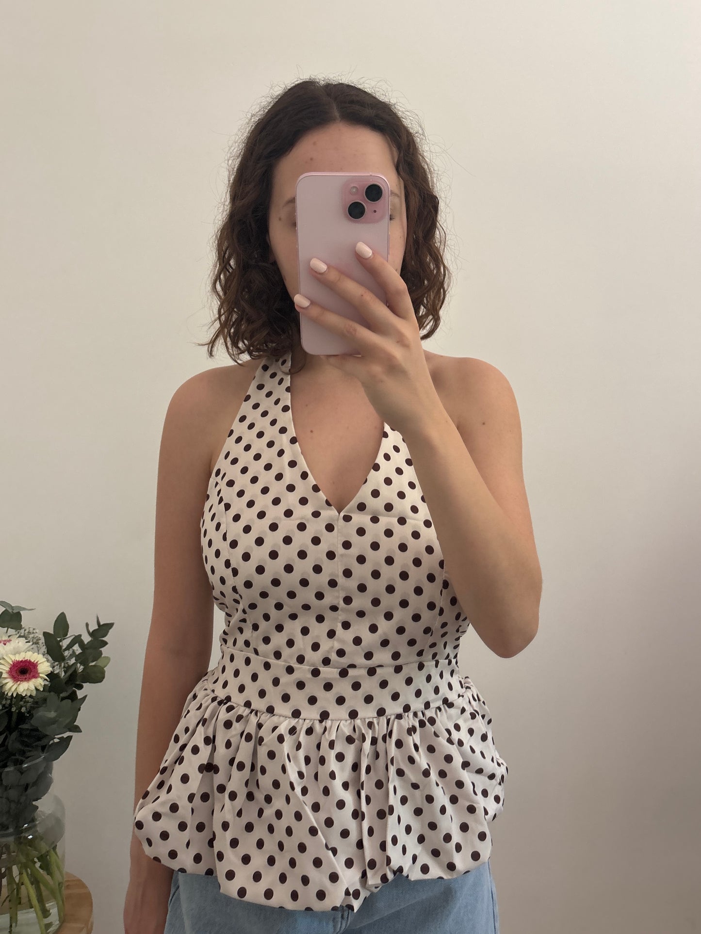 Beige top met stippen
