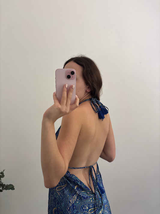 Robe bohème dos nu bleu foncé