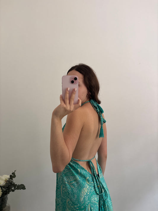 Robe bohème dos nu vert turquoise