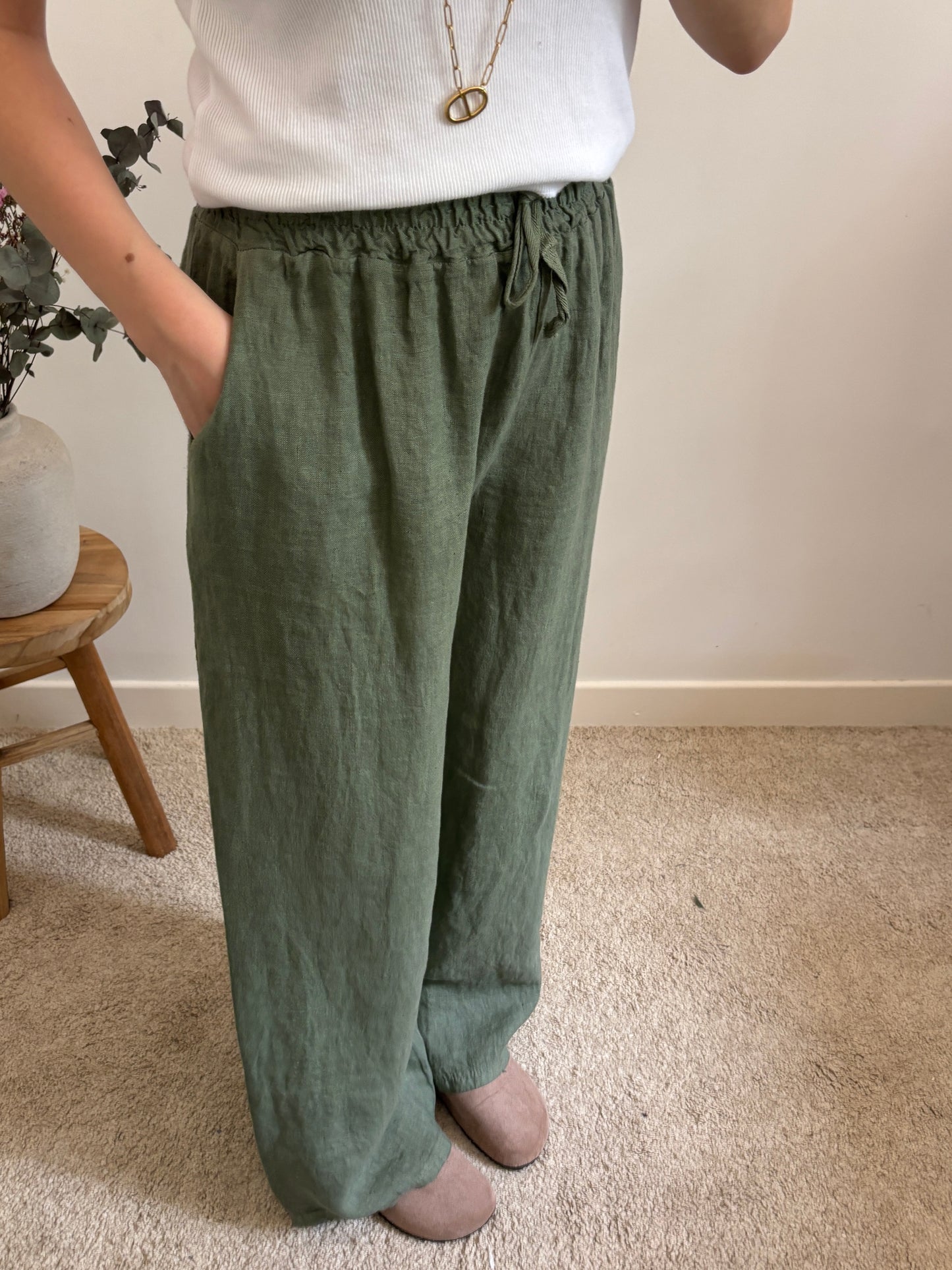 Pantalon en lin kaki