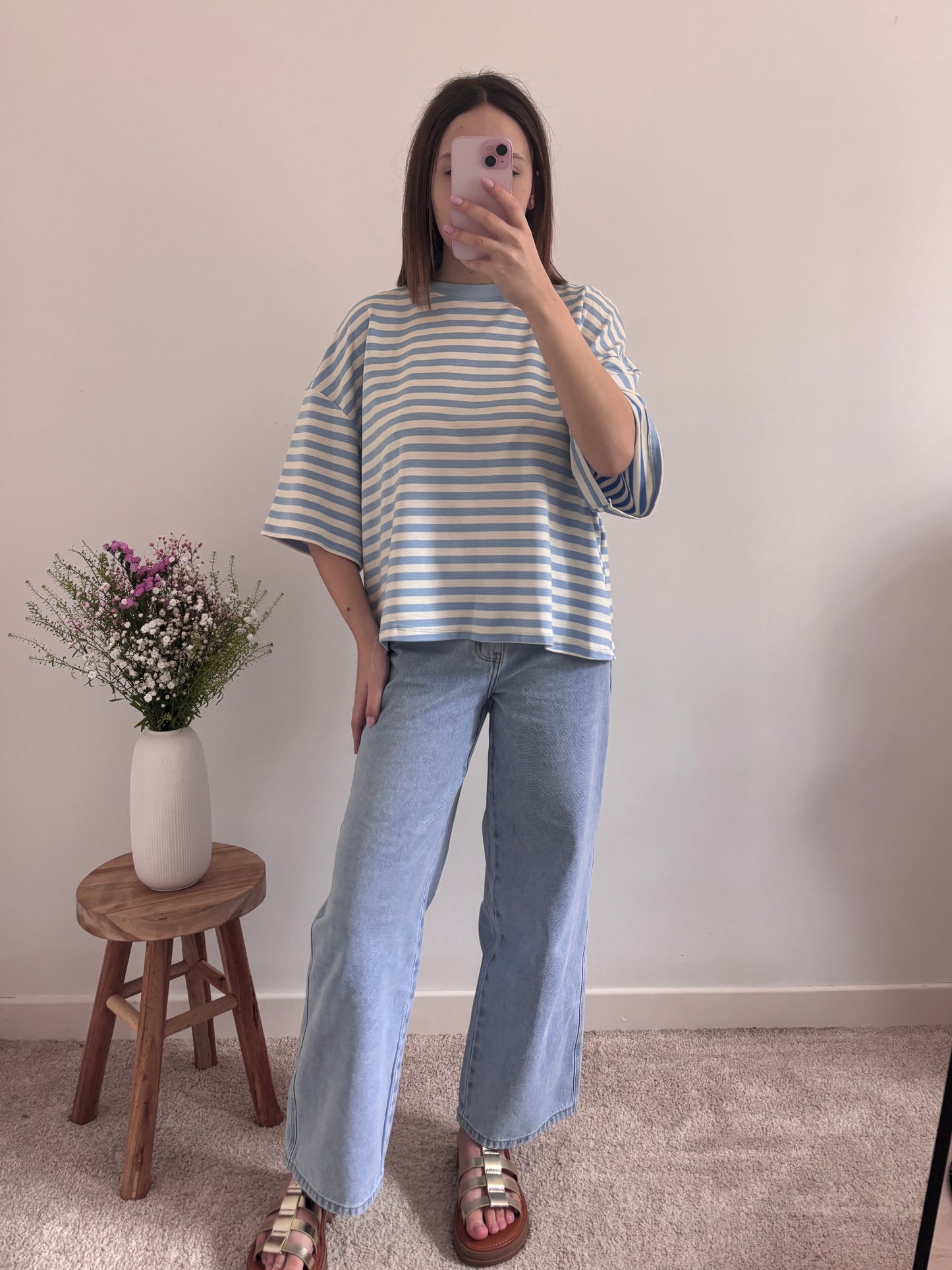 T-shirt Joy gestreept lichtblauw