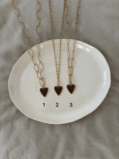 Sautoir coeur marron