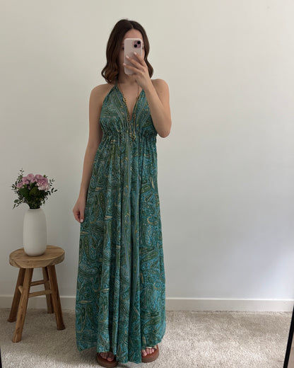 Robe bohème dos nu verte