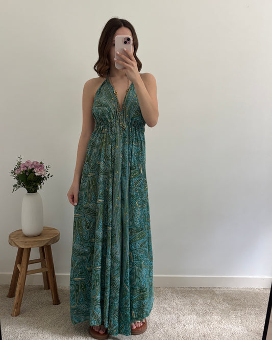 Robe bohème dos nu verte