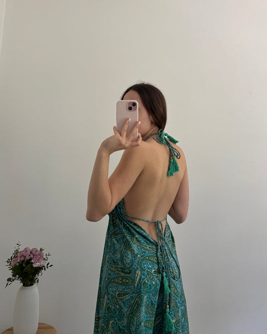 Robe bohème dos nu verte