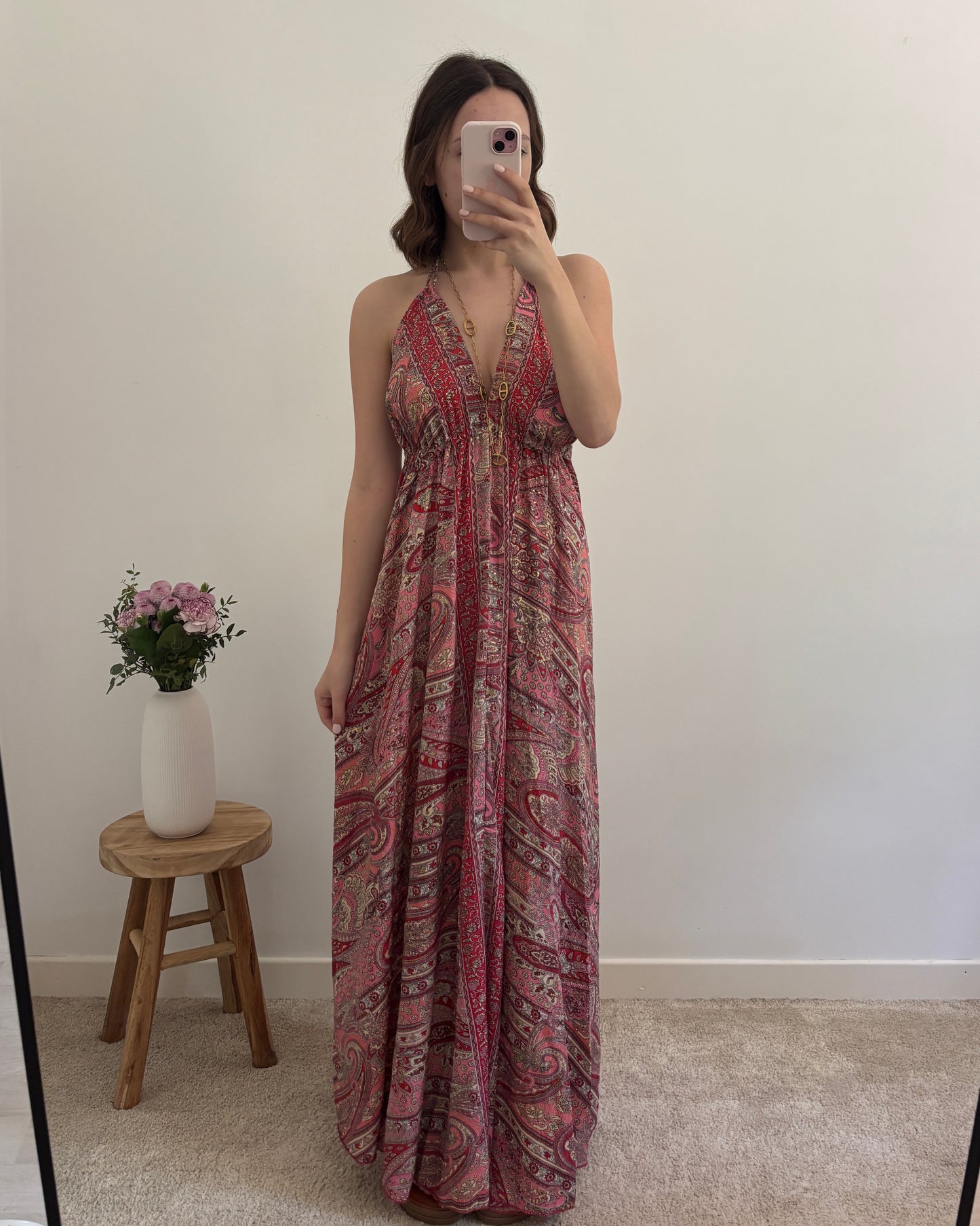 Robe bohème dos nu rouge clair