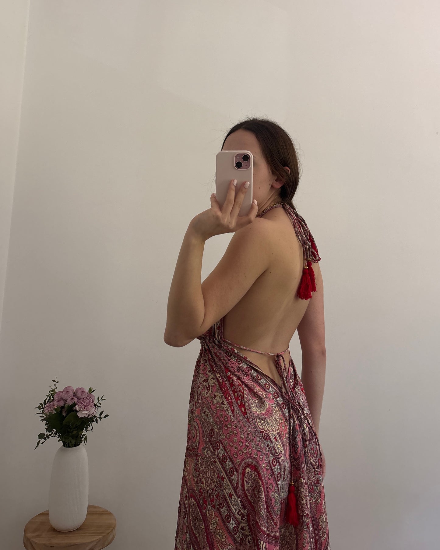 Robe bohème dos nu rouge clair
