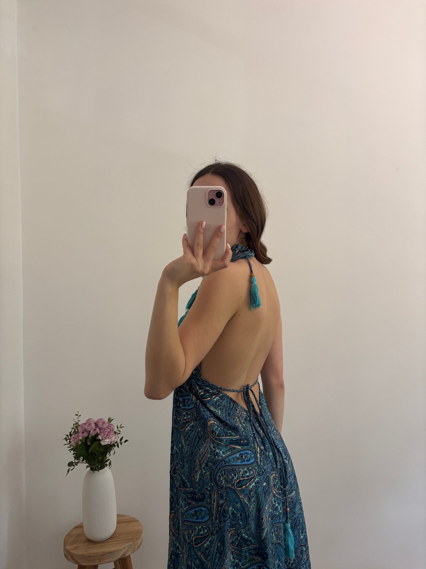 Robe bohème dos nu bleu
