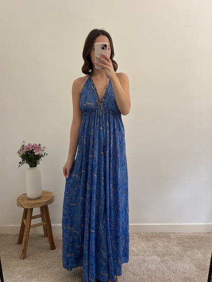 Robe bohème dos nu bleu électrique