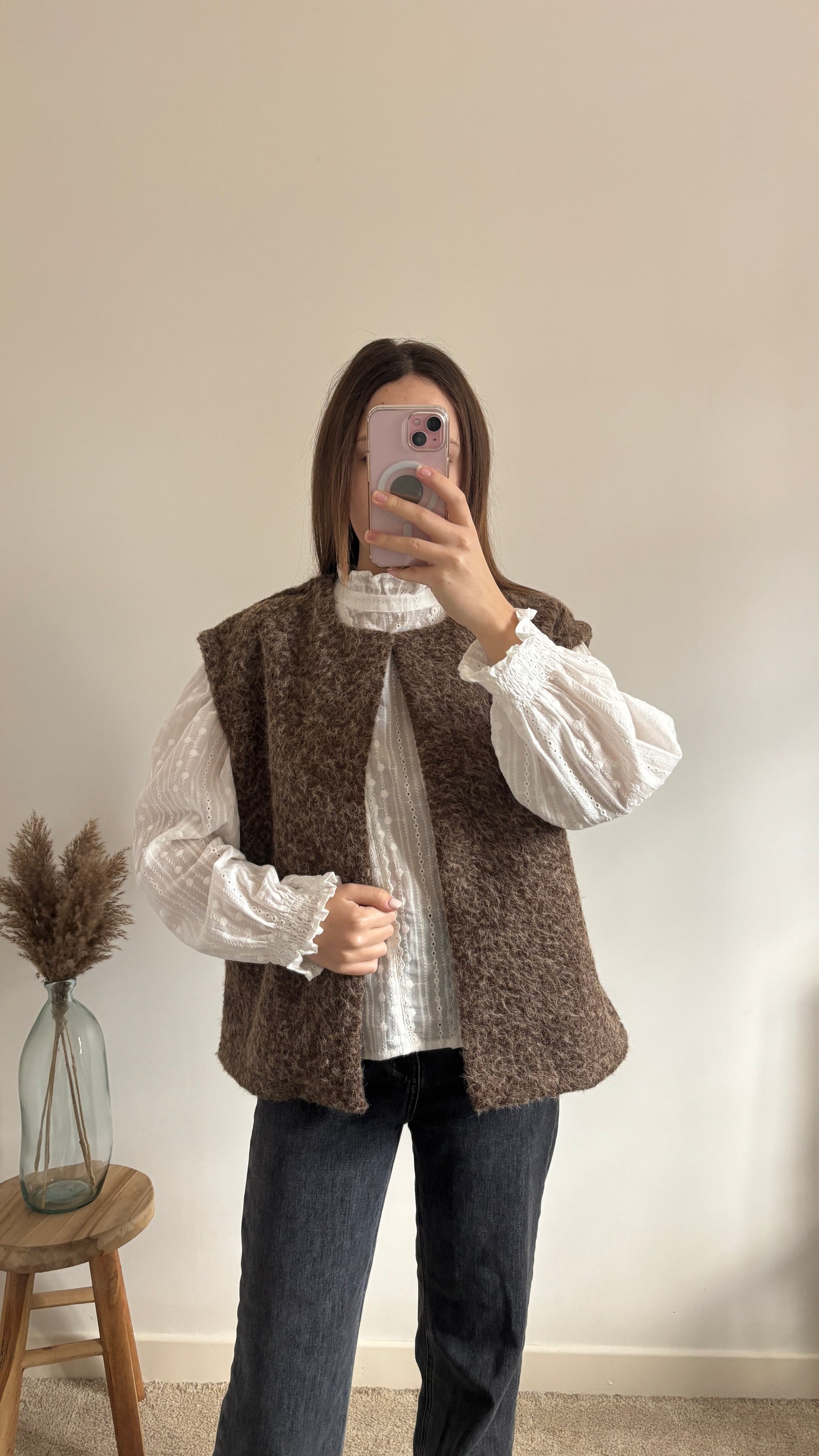 brown sleeveless vest
