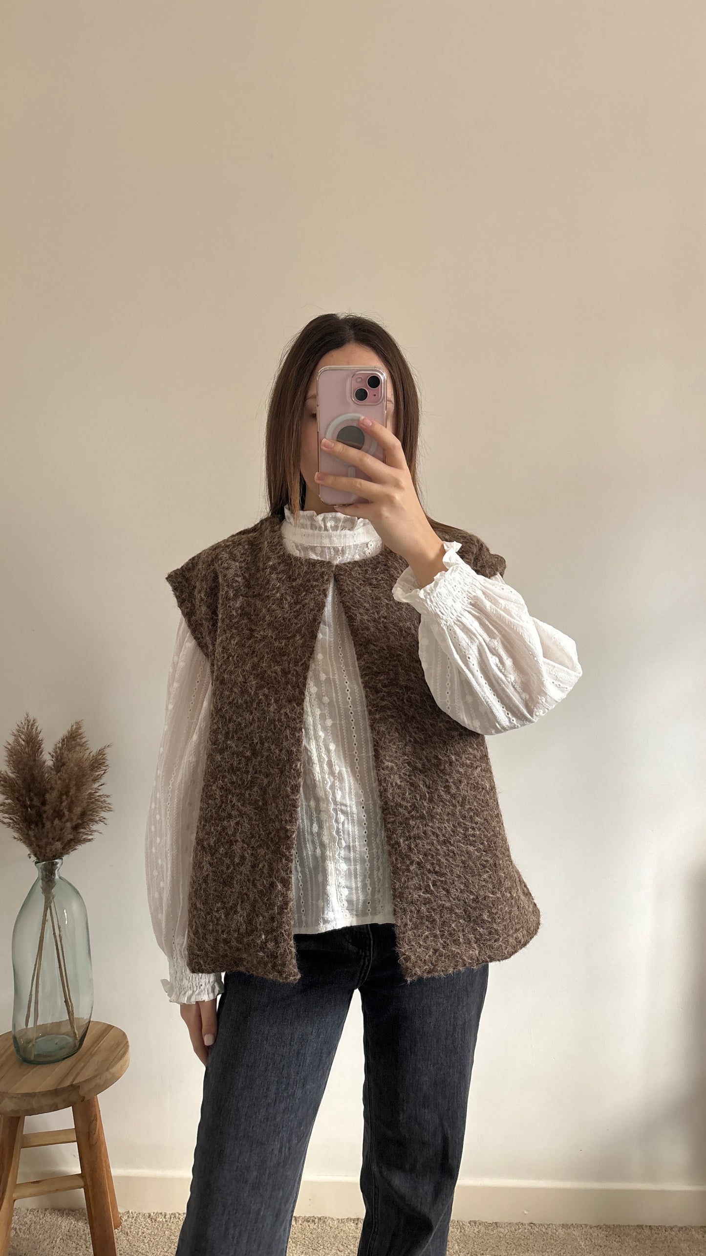 brown sleeveless vest