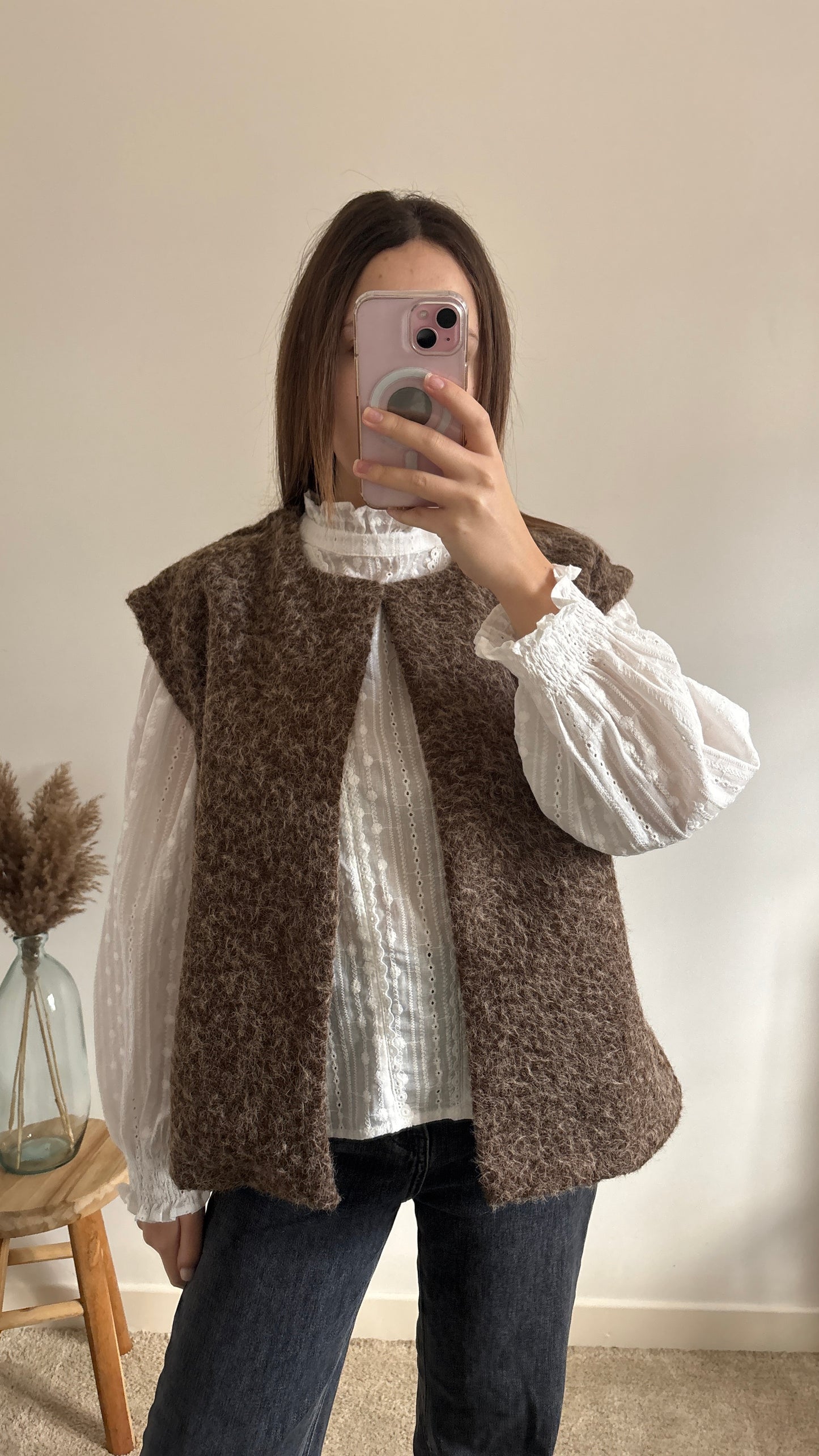 brown sleeveless vest