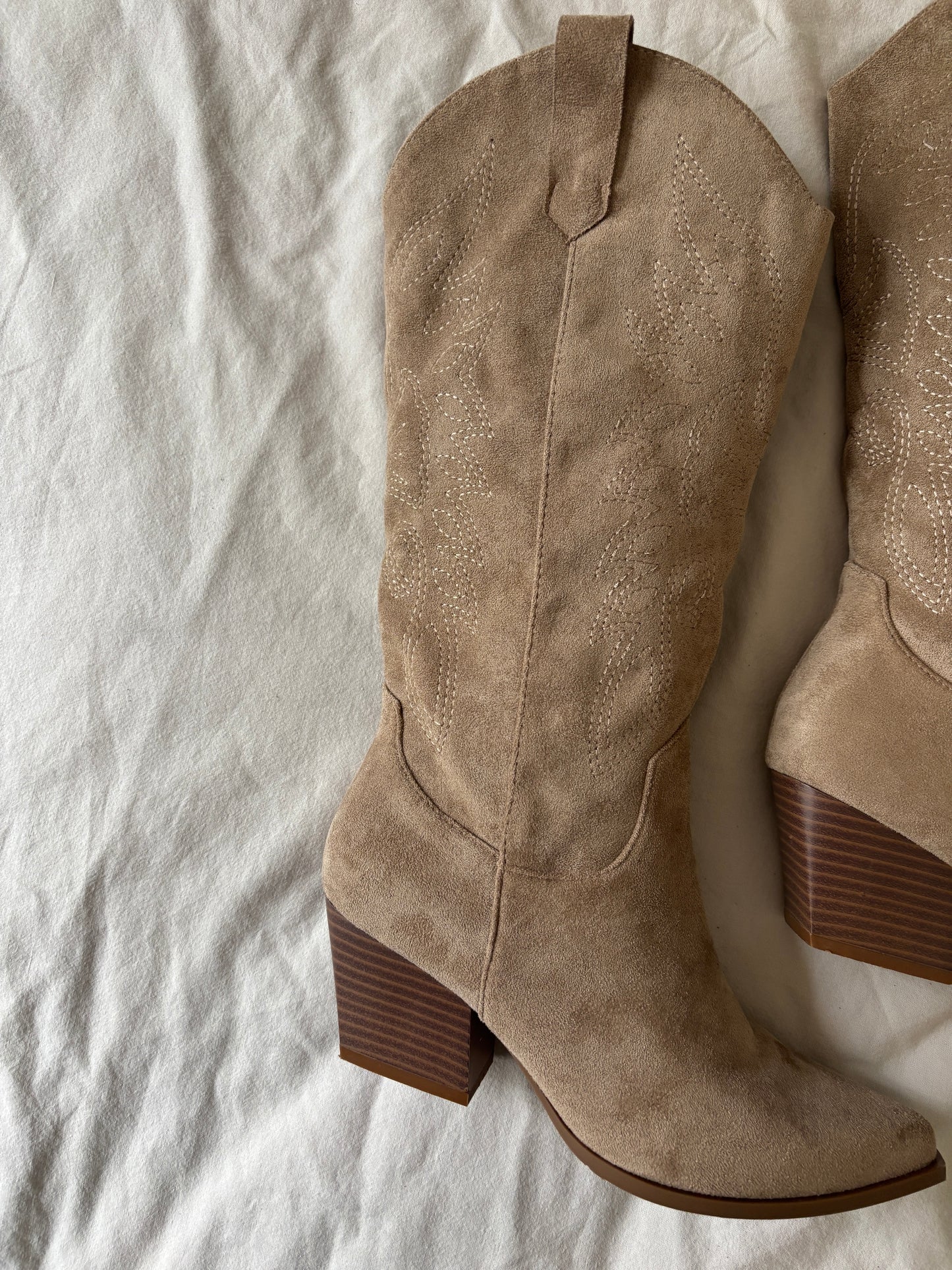 Taupe faux suede cowboy boots