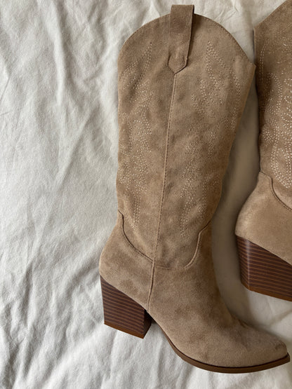 Taupe faux suede cowboy boots