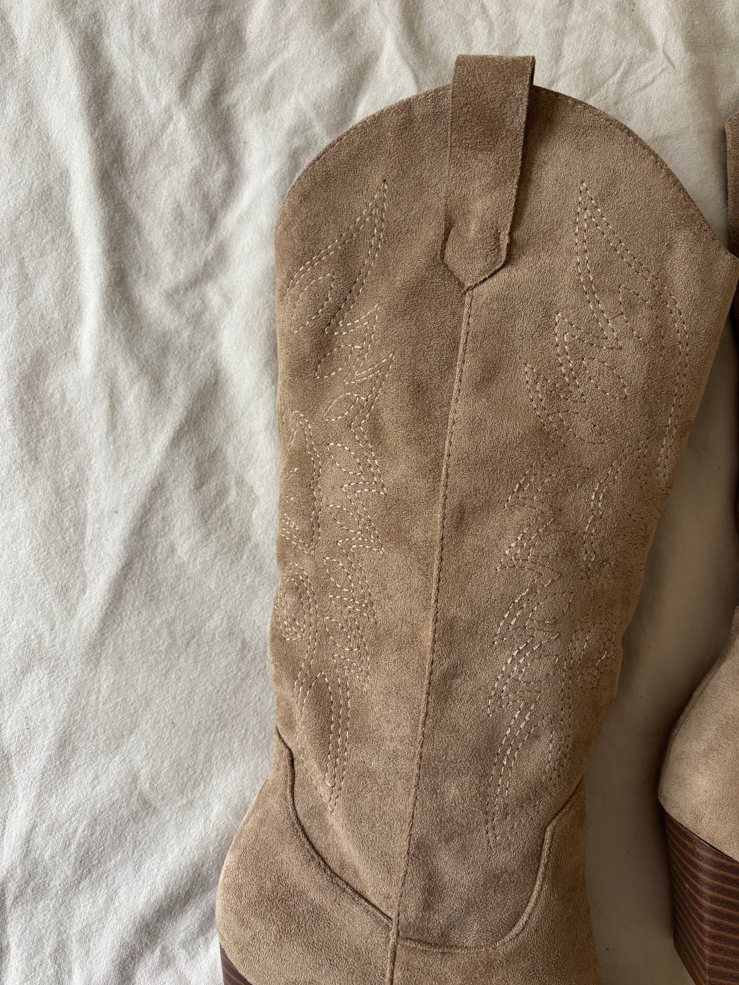 Taupe faux suede cowboy boots