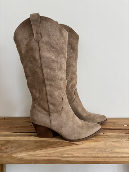 Taupe faux suede cowboy boots