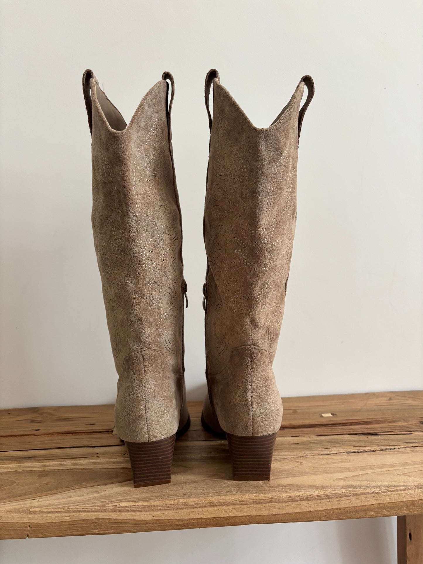 Taupe faux suede cowboy boots