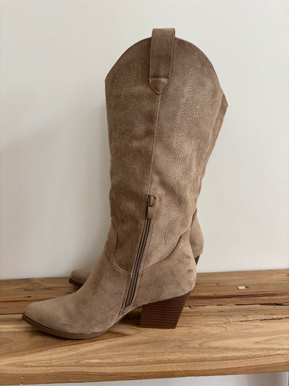 Taupe faux suede cowboy boots