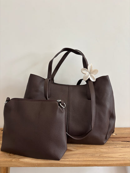 Sac Aline coffee - grainé brillant