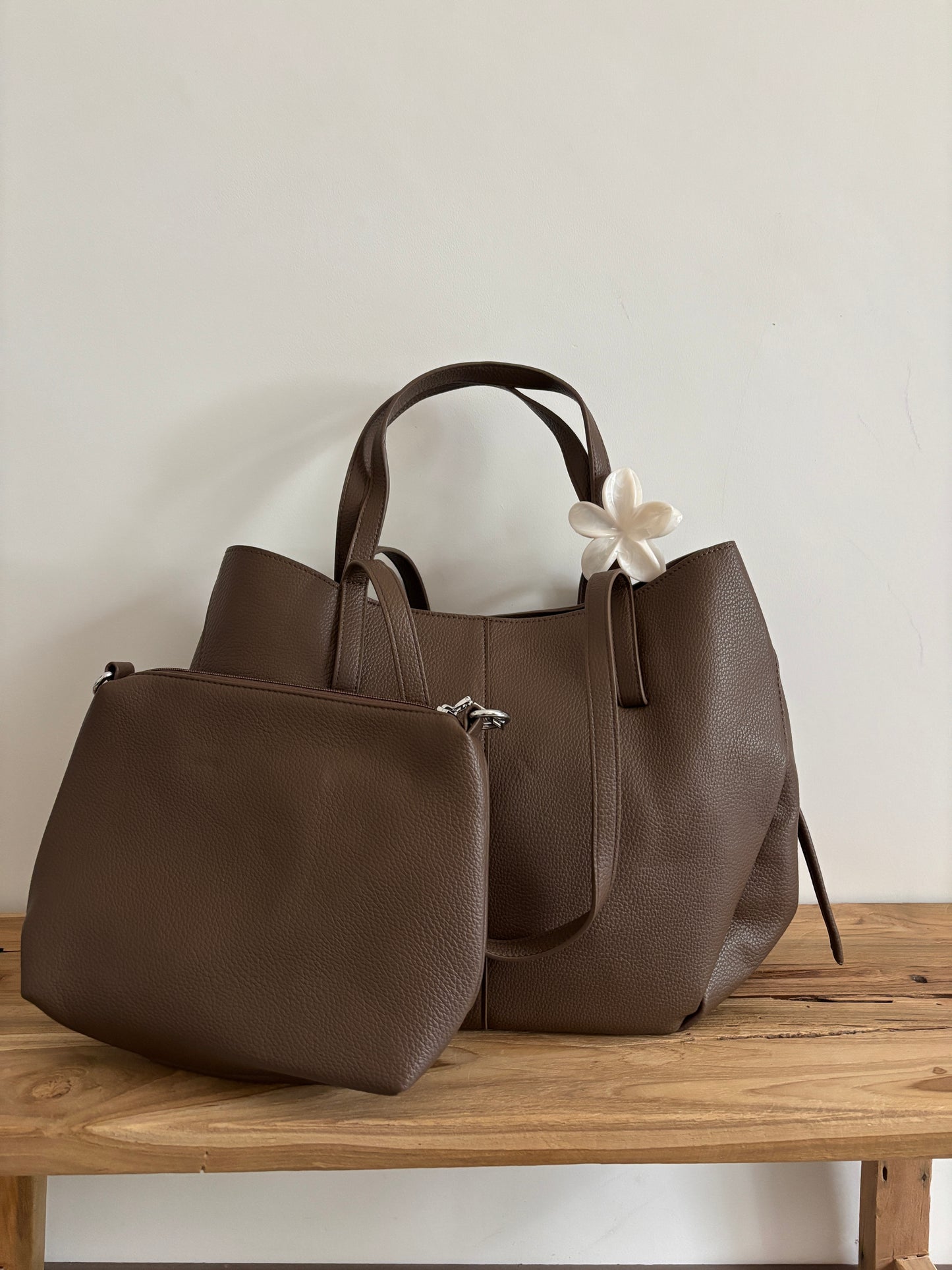 Sac Aline taupe - grainé brillant