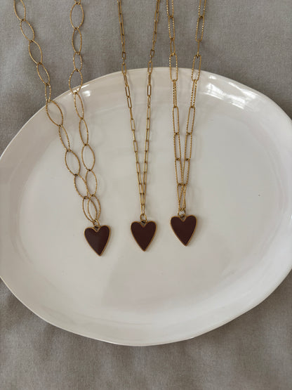 Sautoir coeur marron