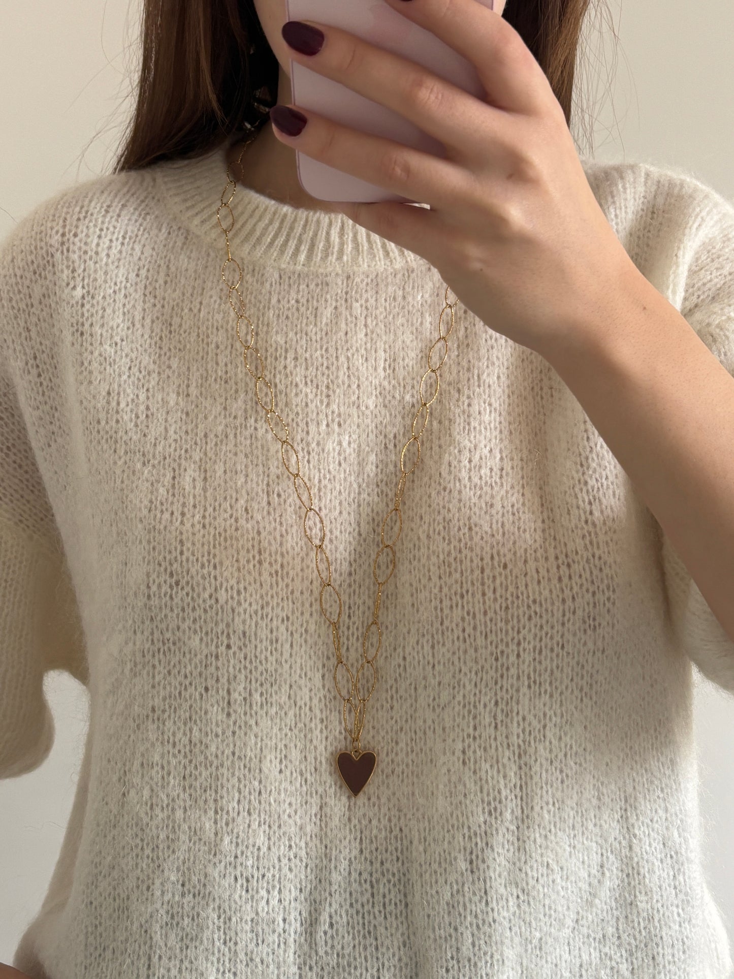 Sautoir coeur marron