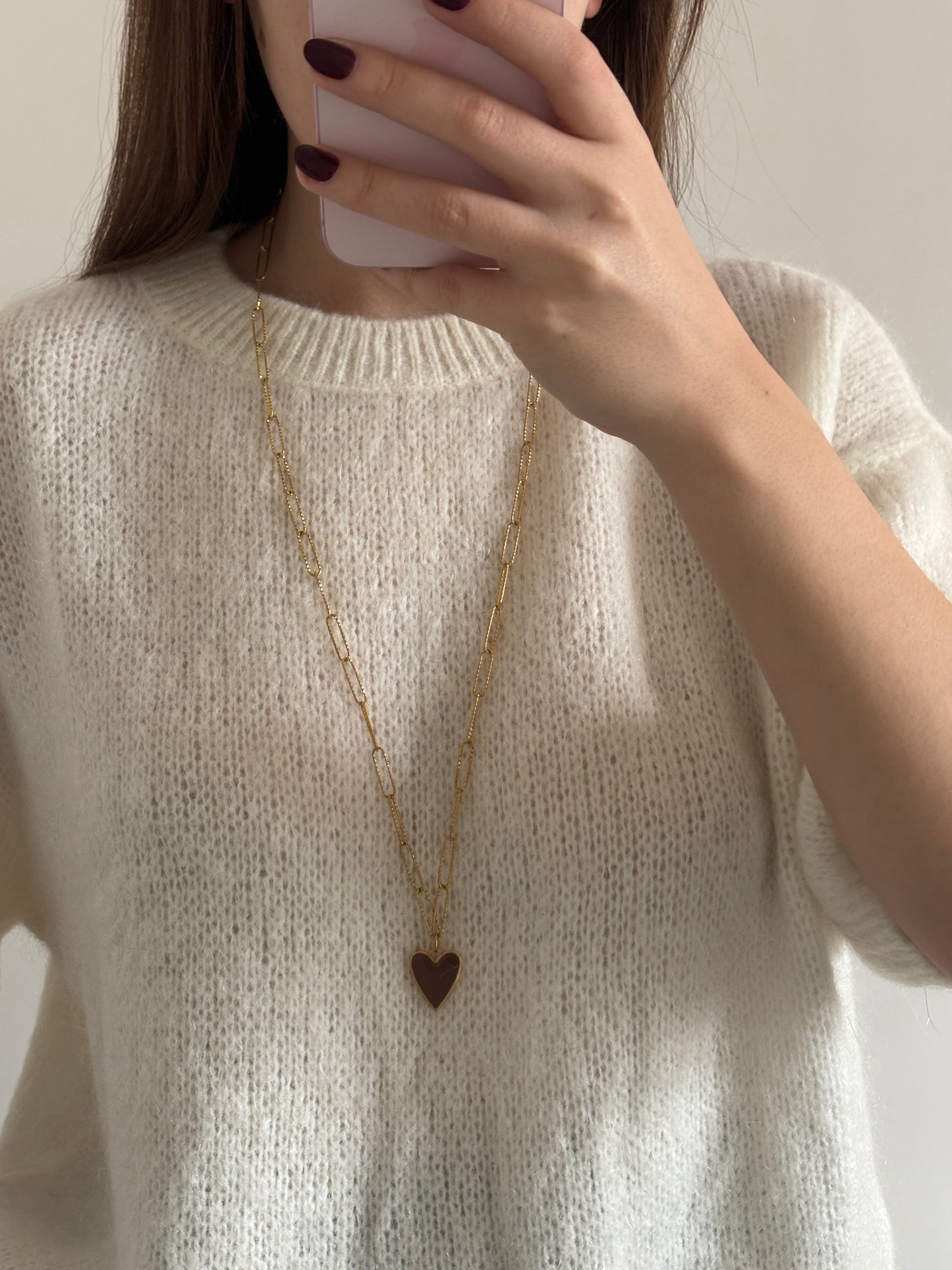 Sautoir coeur marron