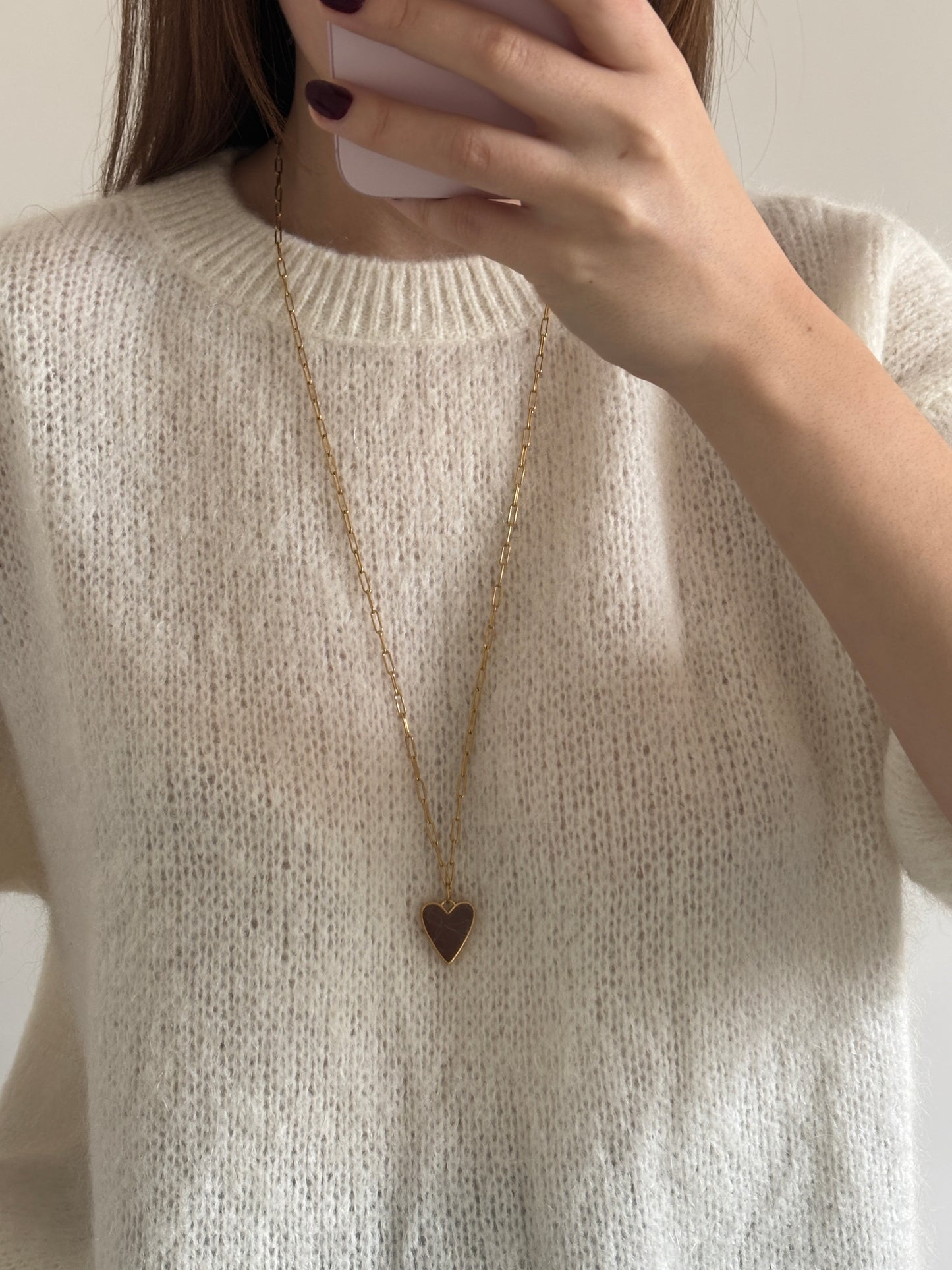 Sautoir coeur marron