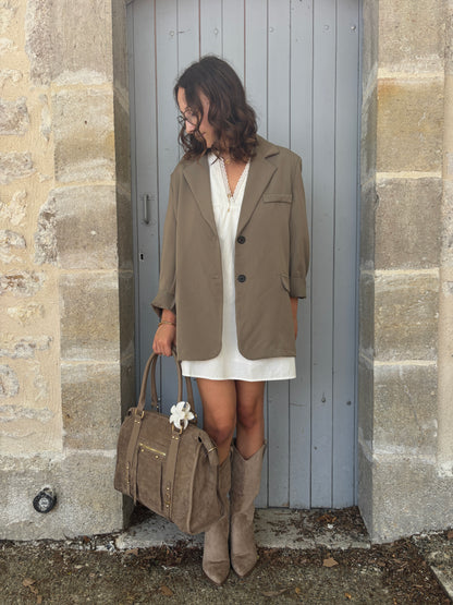 Taupe faux suede cowboy boots