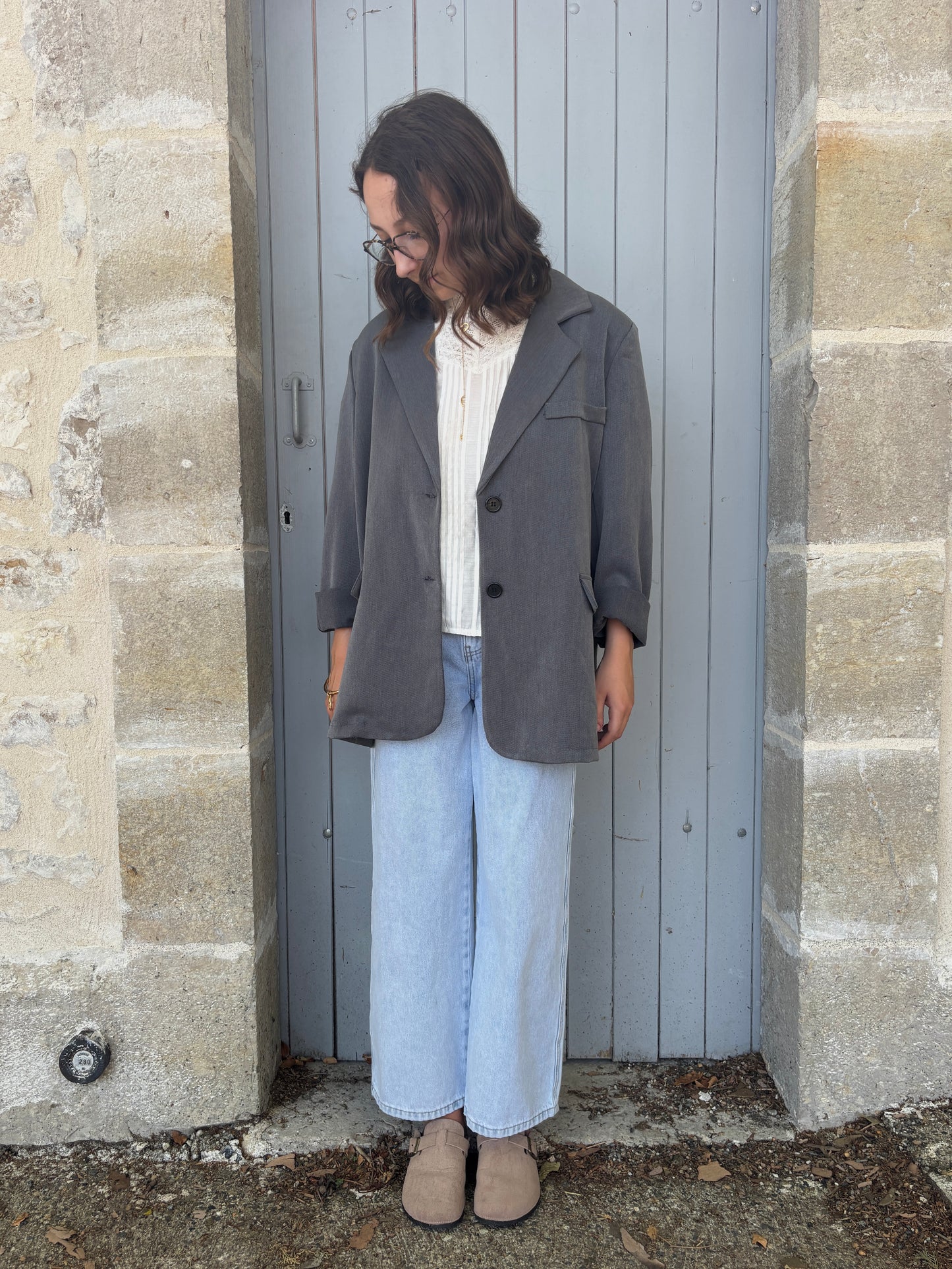 Blazer dos asymétrique gris