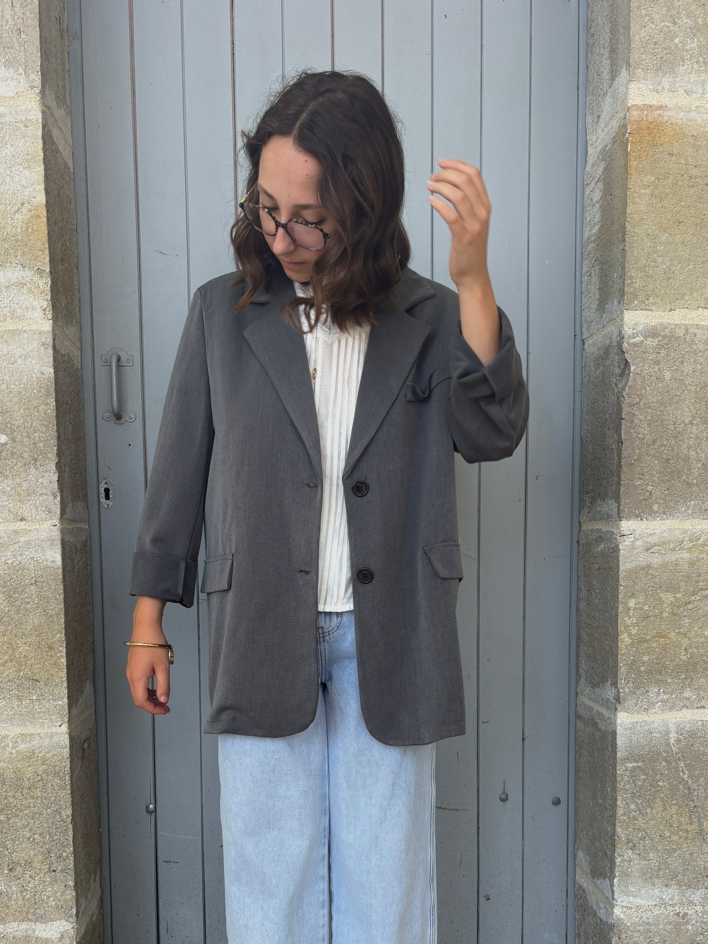 Blazer dos asymétrique gris