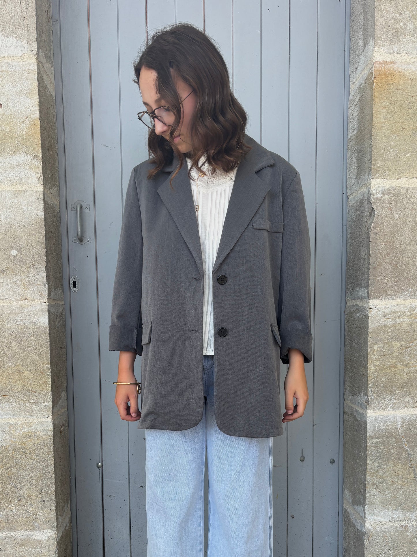 Blazer dos asymétrique gris