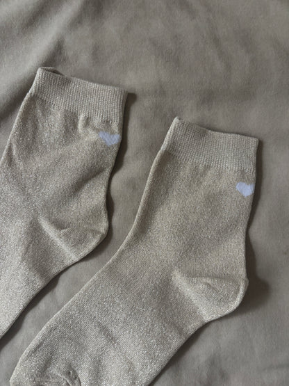 Beige glitter sokken
