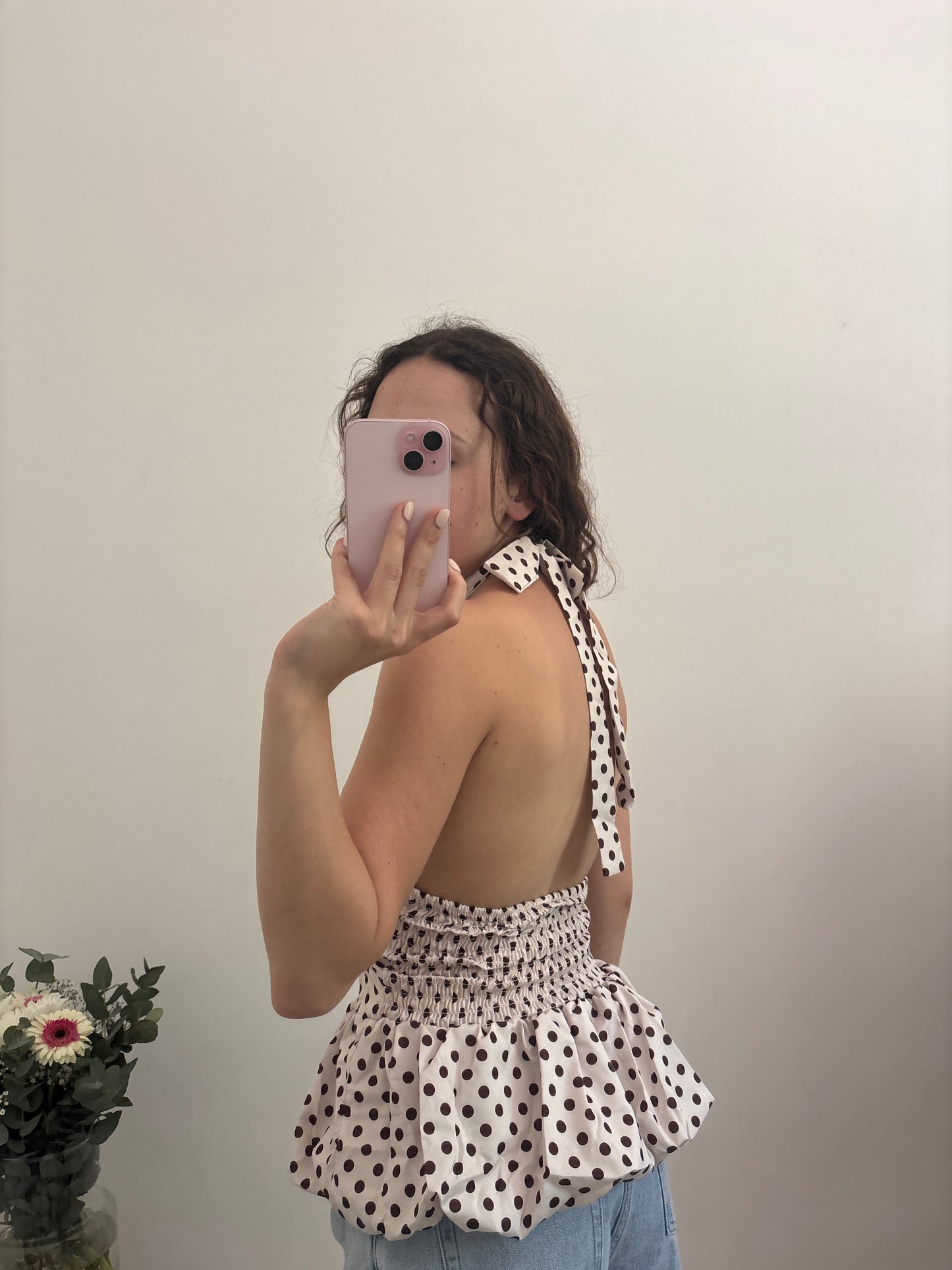 Beige top met stippen