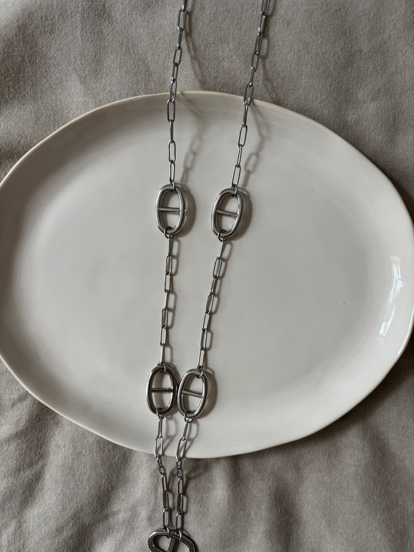 Sautoir maille marine argenté