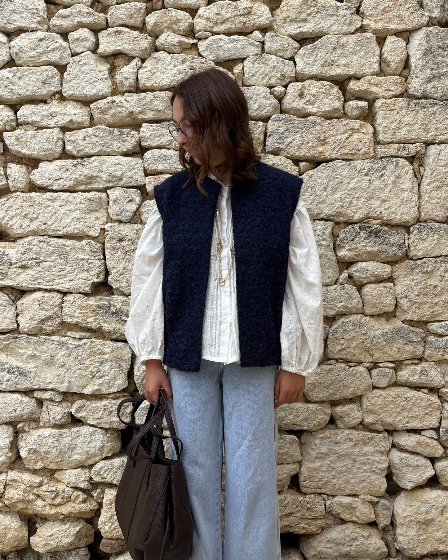 Marineblauwe mouwloze vest