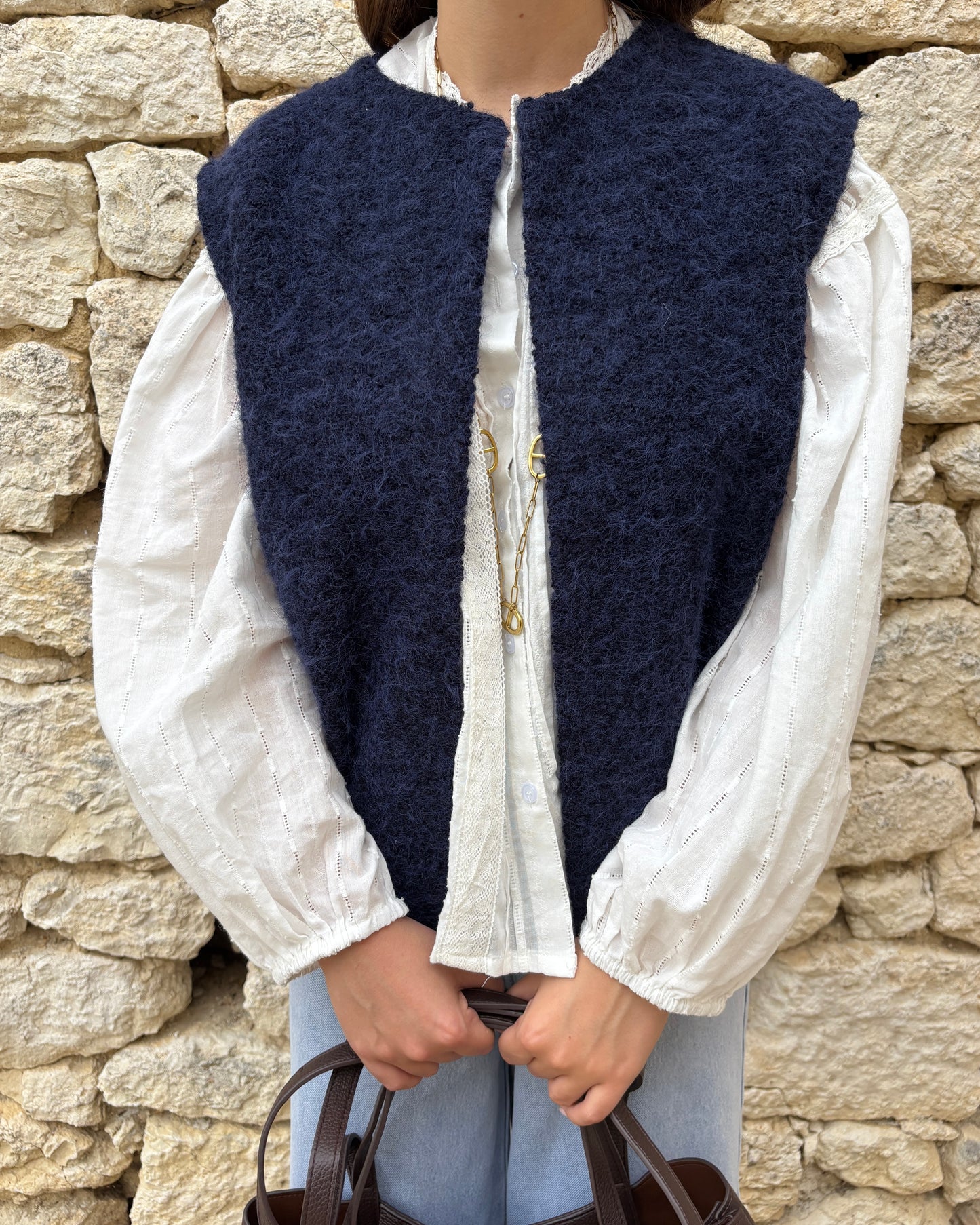 Marineblauwe mouwloze vest