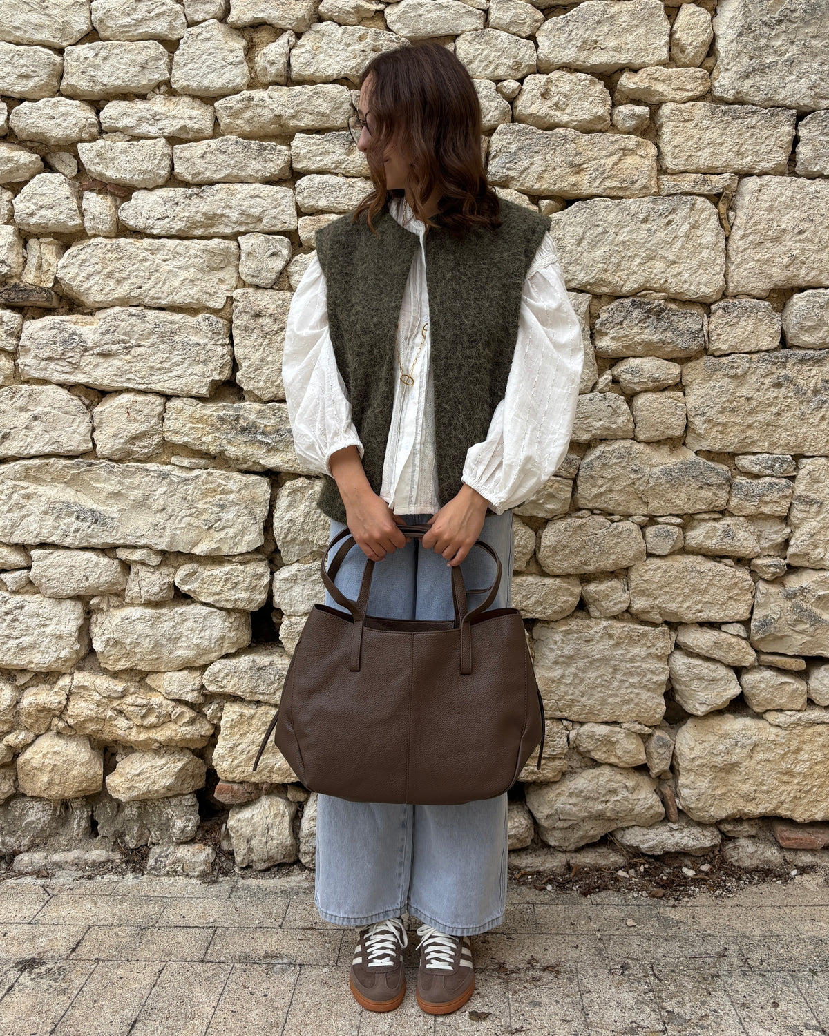 Khaki mouwloos vest