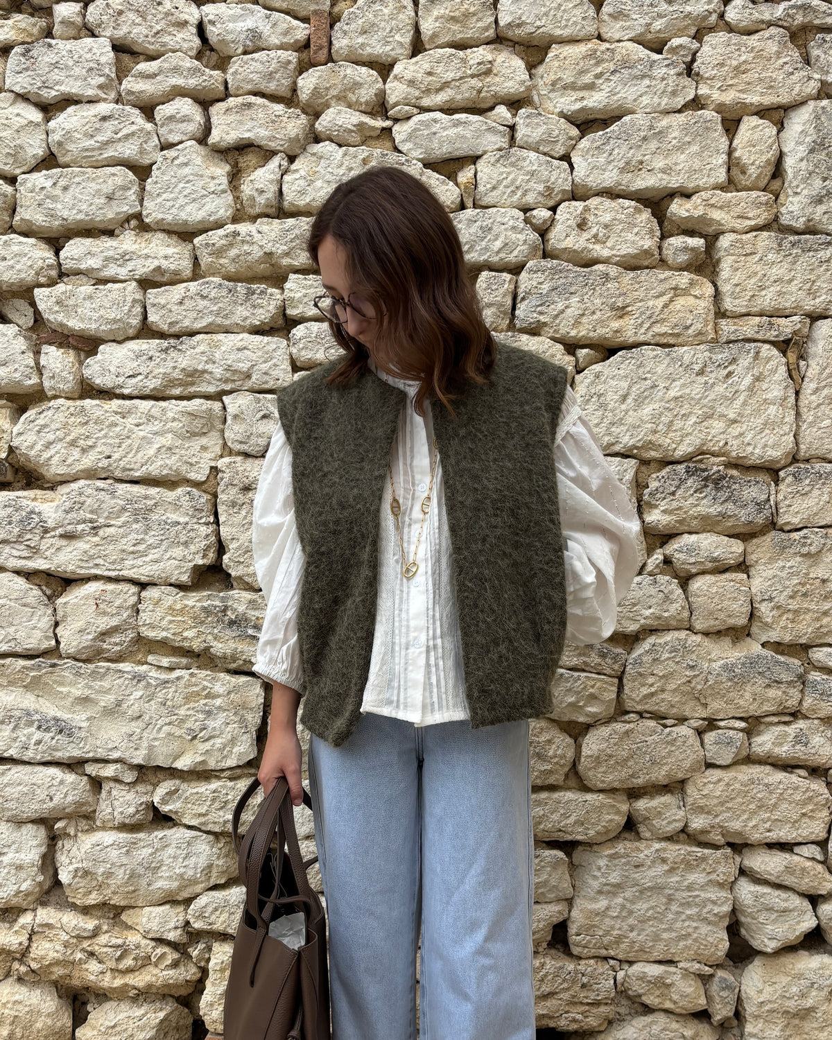 Khaki mouwloos vest