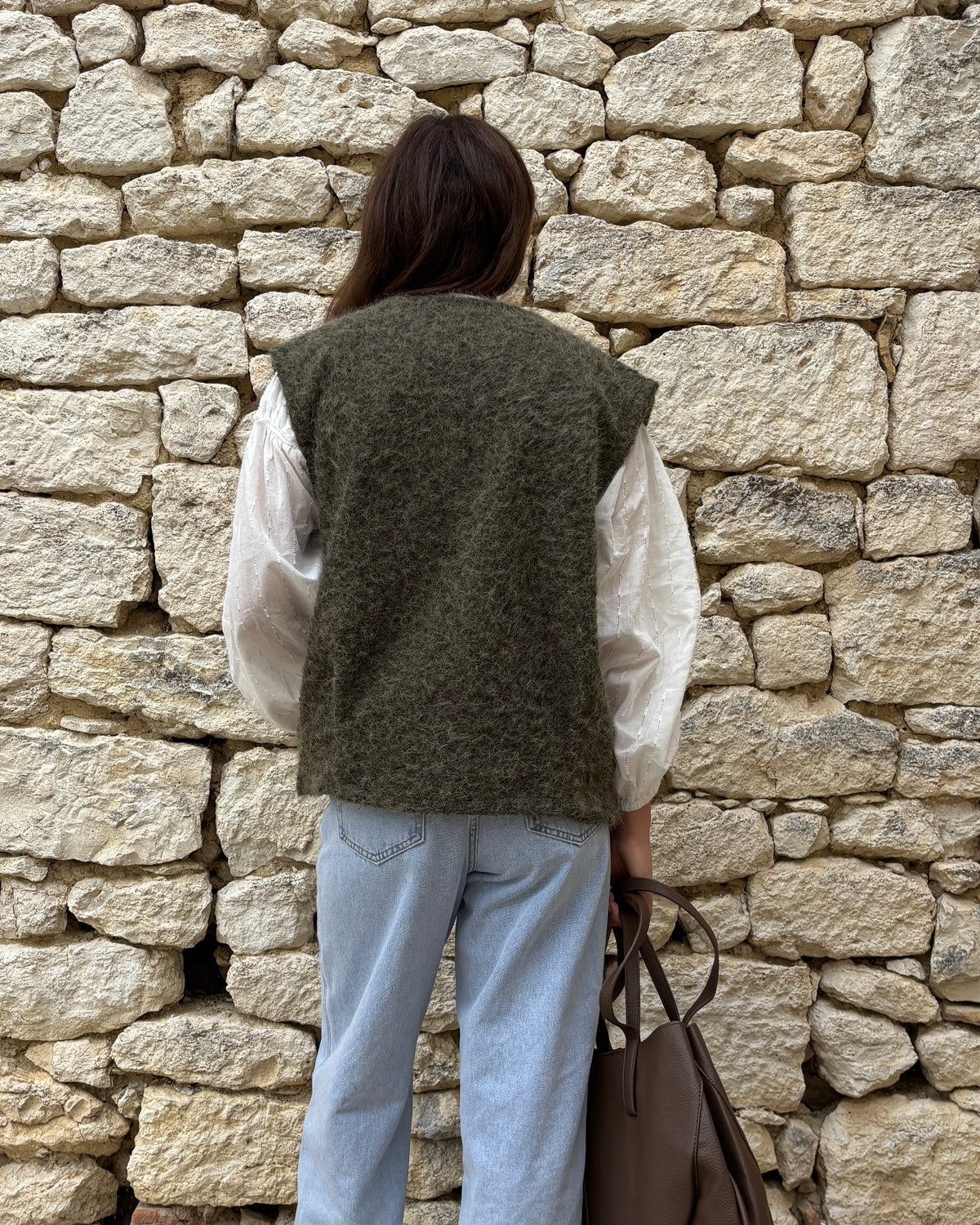 Khaki mouwloos vest